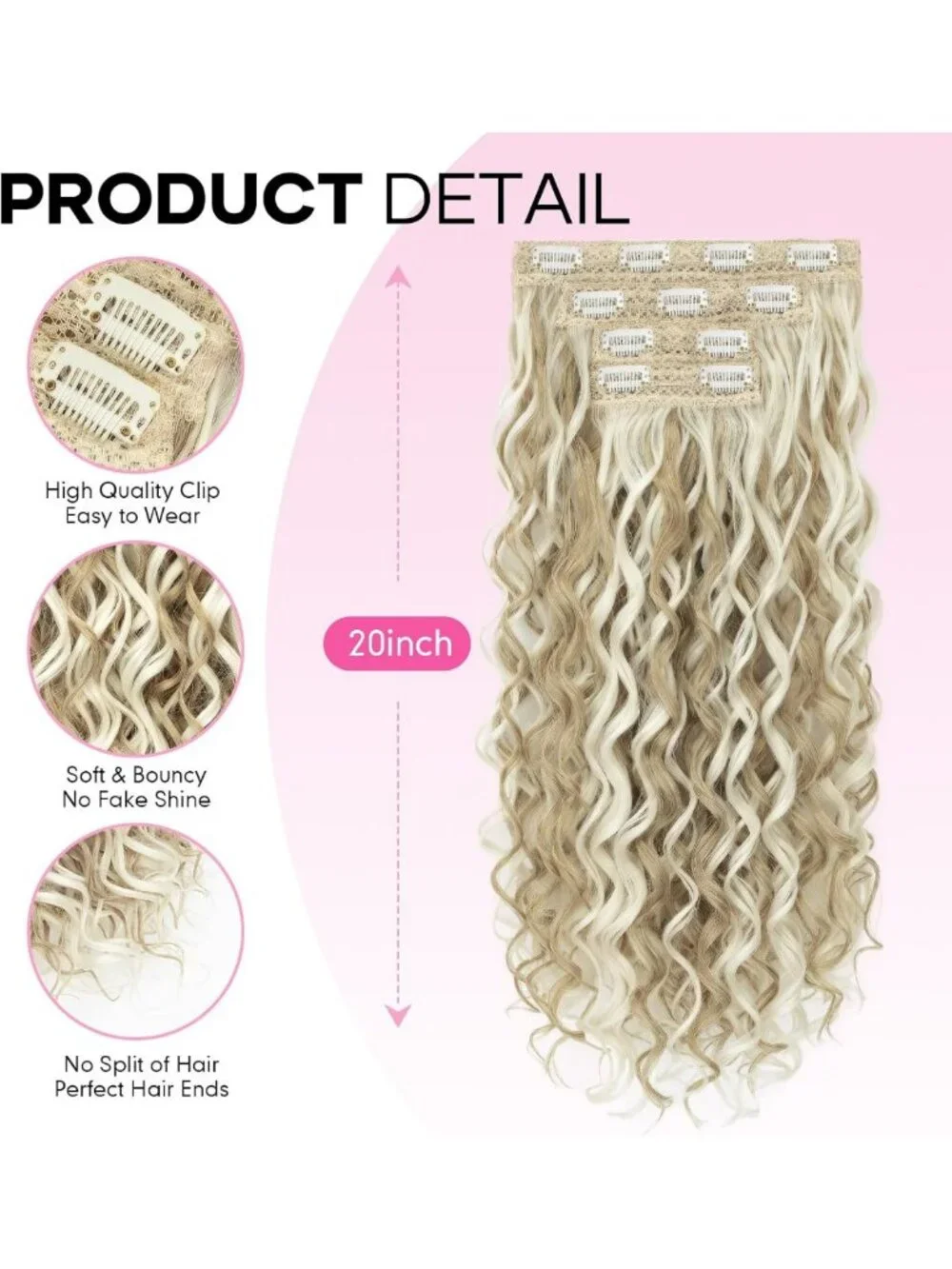 20 Inch Curly Clip-In Hair Extensions - 4PCS Volume & Length Hairpieces